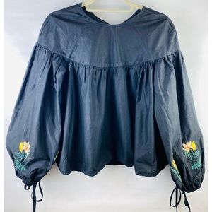 Zara Trafaluc balloon sleeve top with embroidery